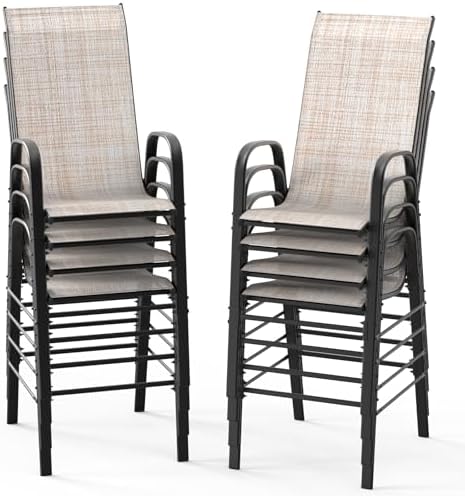 VINGLI Outdoor Bar Chairs Set of 8 – Stackable Outdoor Bar Stools by VINGLI