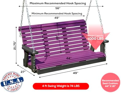 Poly Lumber Wood 4FT Porch Swing Amish Craftsmandship Made in USA HDPE - Image 2