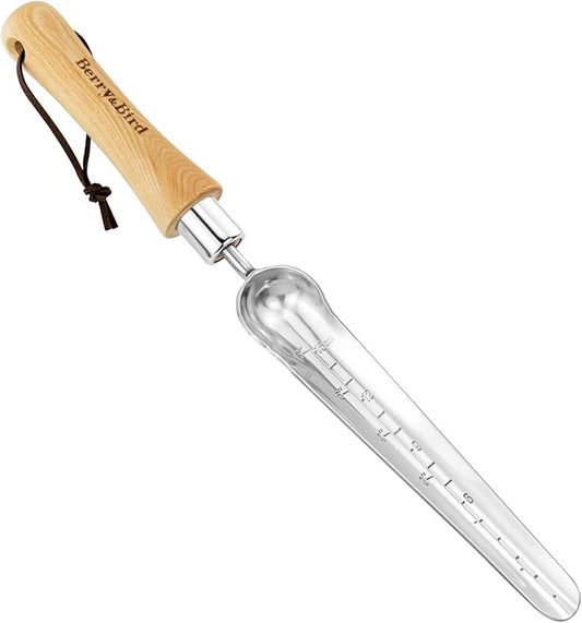 Berry&Bird Seeding Widger,Stainless Steel Seed Dibber Tool with Measuring Scale,Wooden Handle Garden Bulb Trowel for Seed Planting Tool Hand Shovel Planter Transplanter Dibber Soil Digginng
