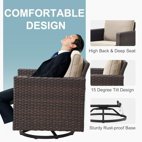 Wicker Chairs Outdoor Bistro Set Oversize Patio Swivel Rocker, Rattan Outdoor - Image 6