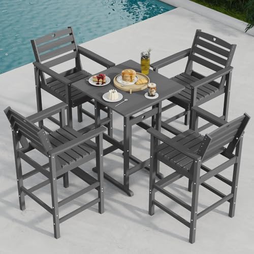 Patio Bar Table, Adirondack Chairs and Table 2 Pieces Set, Outdoor Bar Stools - Image 3