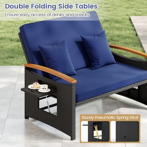 Tangkula Patio Rattan Daybed, Outdoor Wicker Loveseat - Image 7