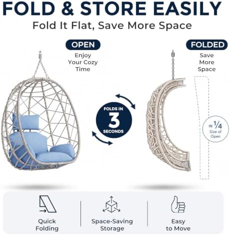 Hanging Egg Chair with Stand Outdoor, Patio Swing, Light Blue - Image 6