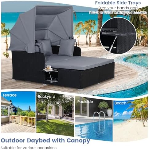COSTWAY Outdoor Daybed with Retractable Canopy - Image 4