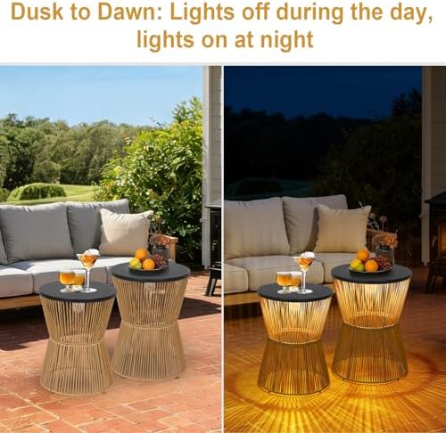 Solar Outdoor Side Table for Patio, Plastic Rattan End Table Set of 2 - Image 4