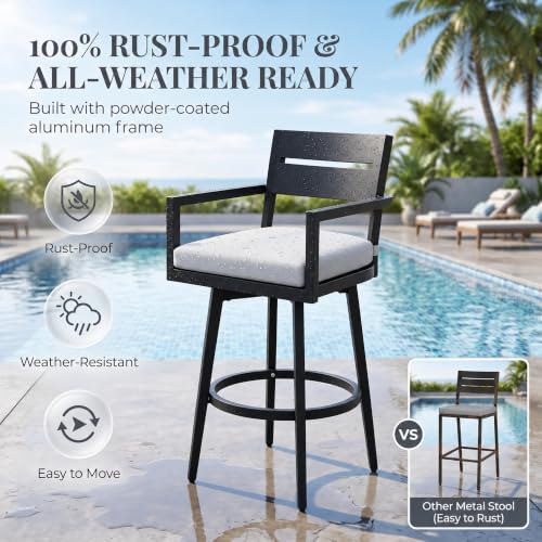 Outdoor Swivel Bar Stools Set of 2, 30 Inch Aluminum Bar Height - Image 3