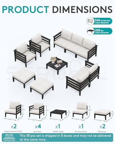 SERWALL HDPE Outdoor Furniture Set, 10 Pieces Patio Sectional Sofa Set - Image 2