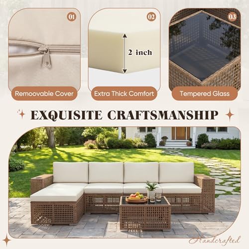 Devoko Patio Furniture Set, 6 Pieces Outdoor Sectional Sofa - Image 7