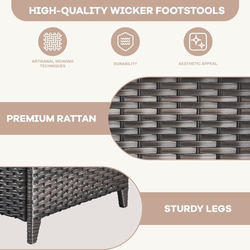 Patio Ottomans Set of 2 Outdoor Ottomans Wicker Foot Stools 2 Piece Footrest PE - Image 5