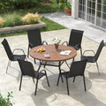 VICLLAX Patio Dining Set, 6 Black Stackable Chair & 48.1" Round Walnut Table by HOME