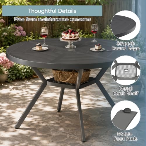 48" Outdoor Patio Table Dining Table All Weather Metal Round Patio Dining Table - Image 6