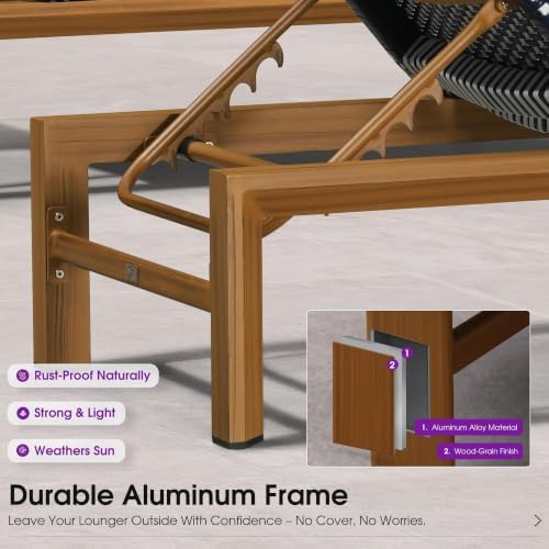 PURPLE LEAF Outdoor Chaise Lounge Extra Wide French Rattan Set of 2 - Image 6