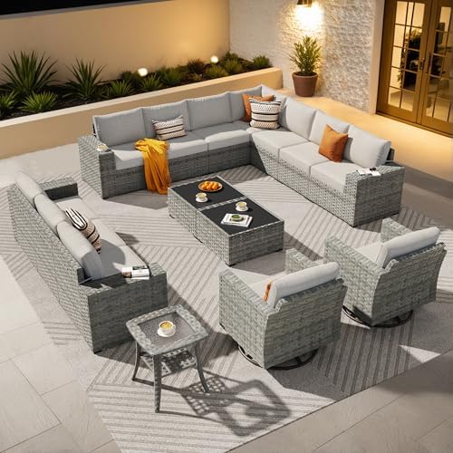 ovios 15 Pieces Patio Furniture Set, Outdoor Wicker Sectional Sofa Couch by OVIOS