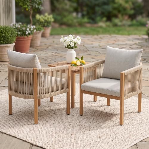 Patio Dining Chairs Set of 2, Rope Rattan Patio Furniture Set, All Weather by DAYARUS
