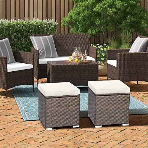 ORALNER 16" Outdoor Ottoman, All-Weather Rattan Cube Footstool w/Removable - Image 2