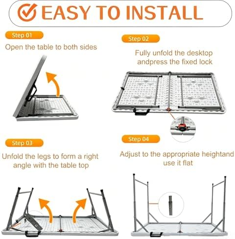 FoldingTable 4 Foot Portable Heavy Duty Plastic Table and Adjustable Height - Image 5