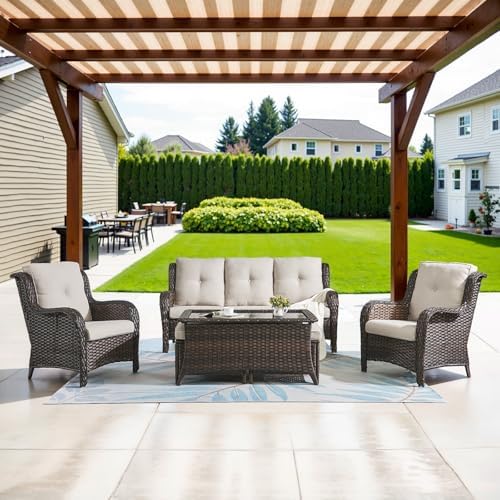 Patio Wicker Sofa Set 6 Pieces Patio Furniture Set Outdoor Couch, 2 Patio by Belord