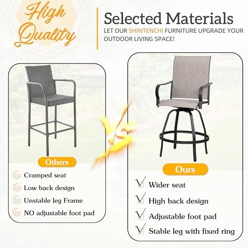 Shintenchi 2 Piece Patio Swivel Bar Chairs, All Weather Textile Outdoor Metal - Image 3