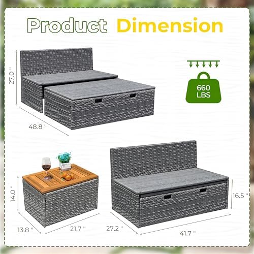Greesum Outdoor Daybed Set Multifunctional Wicker Lounge Bed Furniture - Image 2