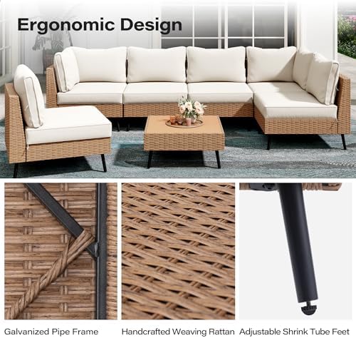 Outdoor Patio Furniture, 7 Piece Outdoor Sectional Sofa PE Rattan Wicker Patio - Image 3