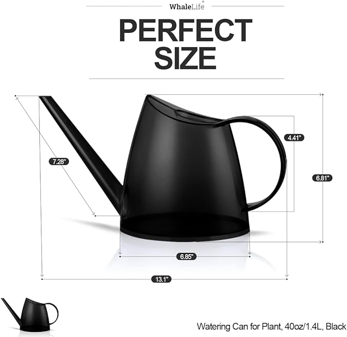 WhaleLife Indoor Watering Can for House Bonsai Plants (1.4L, Black)