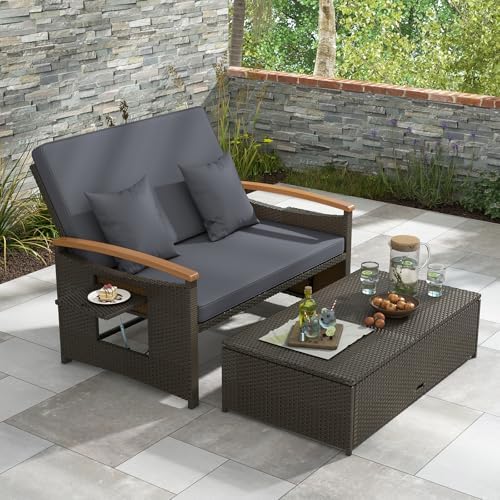 HAPPYGRILL Outdoor Wicker Sofa Daybed, Rattan Loveseat - Image 2