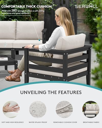 SERWALL HDPE Outdoor Furniture Set, 10 Pieces Patio Sectional Sofa Set - Image 5