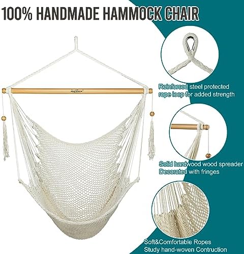 JoyView Hanging Hammock Chair, Caribbean Rope Swing Chair Wood Spreader Bar - Image 5