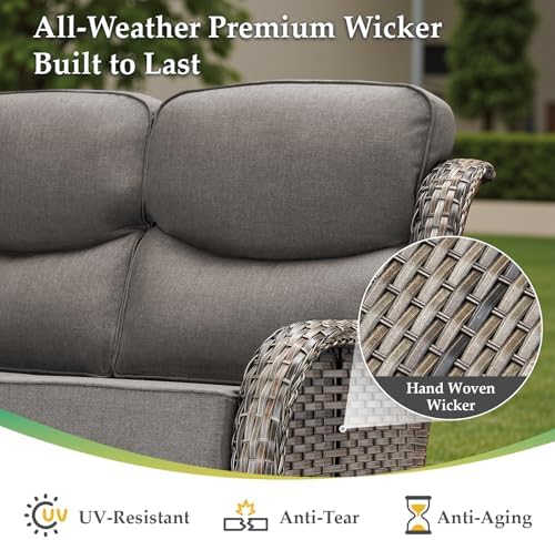 Luxury Outdoor Patio Furniture Set-Wicker High Backrest 3-Seat Patio Sofa - Image 5