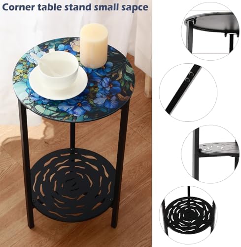 2-Tier Metal Round Side Table Black Accent Coffee Tables Small Space Corner - Image 6