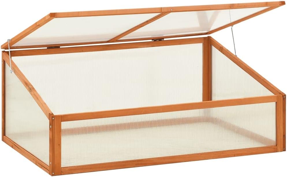 Solid Firwood Garden Portable Wooden Greenhouse, Raised Flower Planter with Open Bottom, Mini Greenhouse Cabinet for Outdoor Indoor Use 39.4"x25.6"x15.7"/Brown