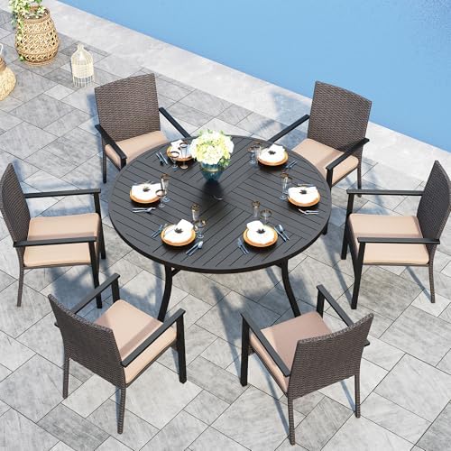 Sophia & William 7-Piece Patio Dining Set, Round Table, PE Wicker Chairs by SophiaWilliam