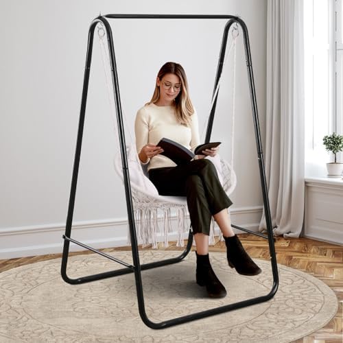 Goutime Hammock Swing Chair Macrame Boho Hanging Chairs Beige - Image 5