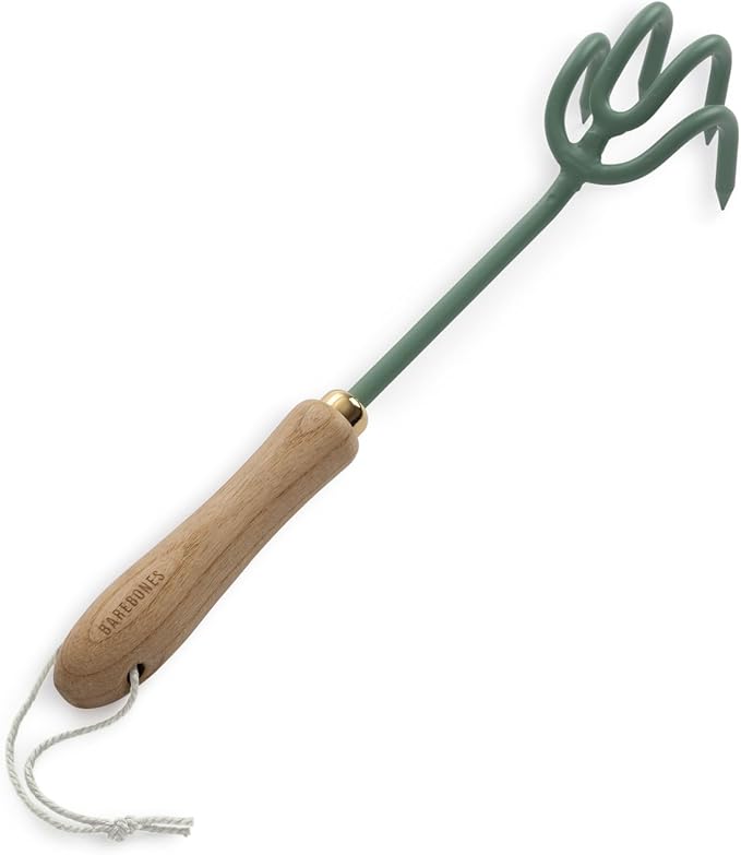 Barebones Cultivator - Weed Remover Tool - Garden Rake and Weeding Tool for Yard Work - Stainless Steel Cultivator for Raking Soil (Ash/Mint)