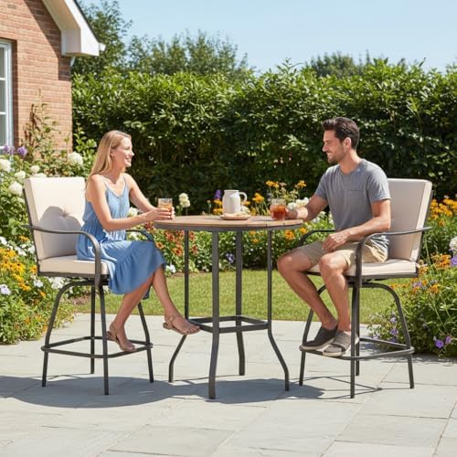Outdoor Swivel Bar Stools Set of 2, High Top Patio Chairs - Image 2