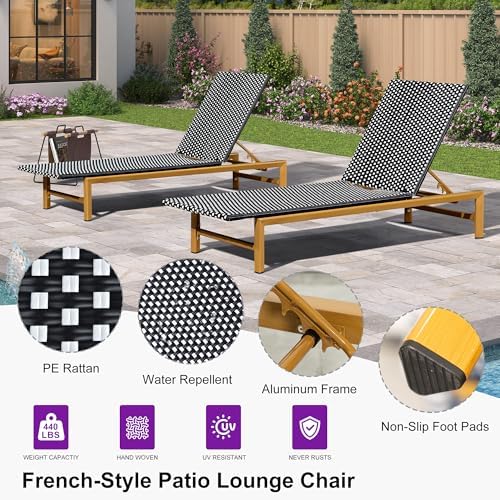 PURPLE LEAF 2 Piece French Patio Chaise Lounge Rattan Teak Frame - Image 4