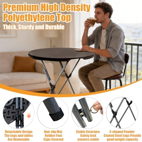 GUAGUA 32inch Folding Cocktail Tables, Bar Height, 2 Pack Brown - Image 5