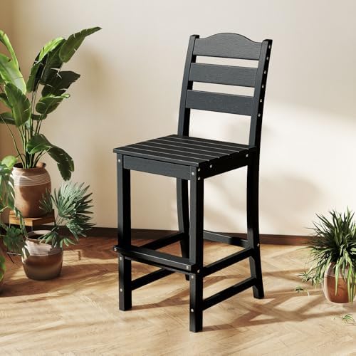 Tangkula Patio HDPE Barstool, Outdoor High Top Bar Chair w/Backrest & Footrest - Image 4