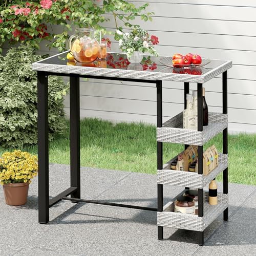 Tangkula 43.5” Outdoor Bar Table, Wicker Bar Height Dining Table, Mix Gray - Image 2
