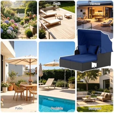 COSTWAY Outdoor Daybed with Retractable Canopy - Image 7