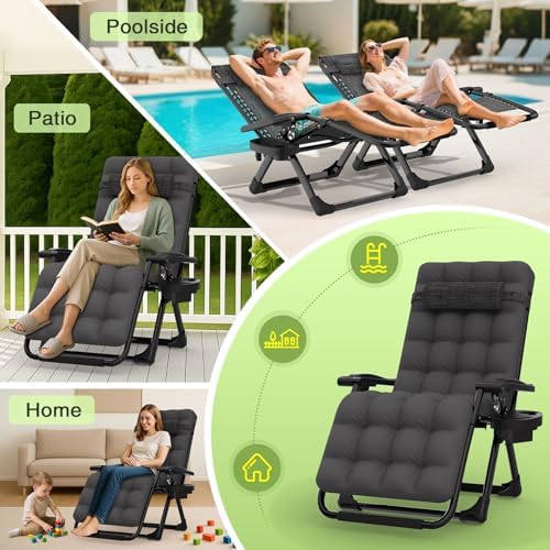 Suteck Zero Gravity Chair, Reclining Camping Chairs w/Removable Cushion - Image 6