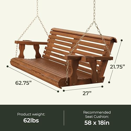 Amish Casual Heavy Duty 700 Lb Capacity Porch Swing – Wooden Outdoor Roll Back - Image 2