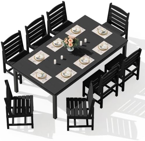 SERWALL Outdoor Dining Set, 9 Piece HDPE Armless Dining Set by SERWALL