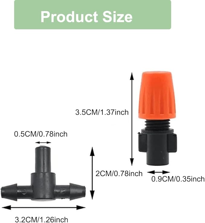 80PCS 1/4" Inch Adjustable Irrigation Microspray Emitter Three Way Atomizing Nozzle with Tee Connector Drip Irrigation Accessory for Garden Lawn Flower Bed Irrigation System Watering