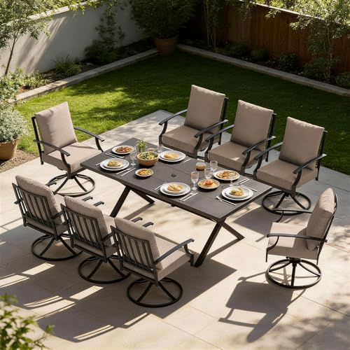 9 PCS Outdoor Patio Dining Set, Patio Table and Chairs Metal Outdoor Patio by RTDTD