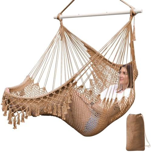 Chihee Hammock Chair Handmade Woven Mesh Hanging Seat Metal Spreader Bar by Chihee