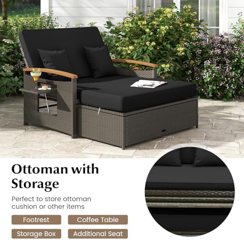 LDAILY Moccha Outdoor Wicker Daybed, Patio Rattan Loveseat Sofa w/ 4-Level - Image 6