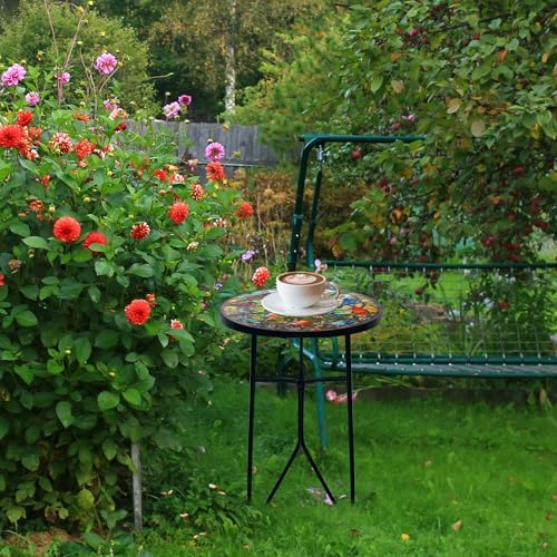 Mosaic Birds Outdoor Side Tea Table, Glass Plant Tables Indoor Decorative Metal - Image 6