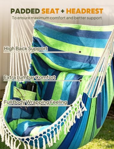 Chihee Hammock Chair Max 500 Lbs 2 Cushions Spreader Bar Strap Carabiner - Image 5