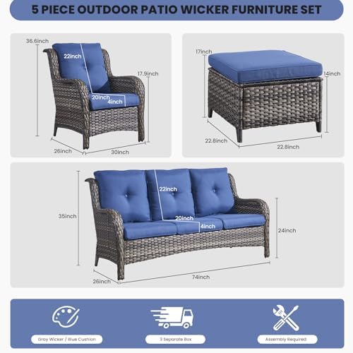 Outdoor Wicker Furniture 5 Pieces Patio Furniture Sofa Set Patio Wicker Chairs - Image 3
